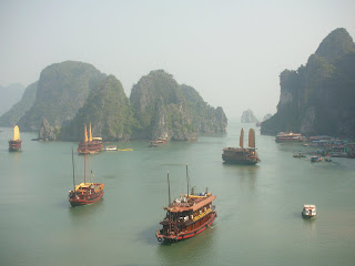 ships in harbour Halong Bay Vietnam