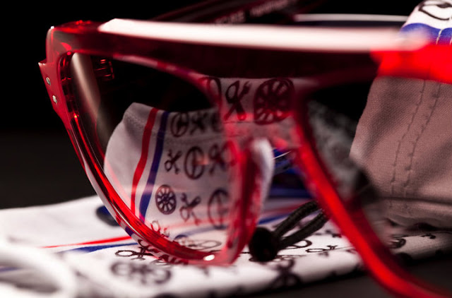 Thierry Lasry x L'Ecurie red and blue crystal sunglasses. Photo: Flo Huot de St Albin