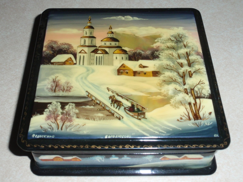 Russian Lacquer Boxes Mother Of Pearl Signed Fedoskino Russian Lacquer Box