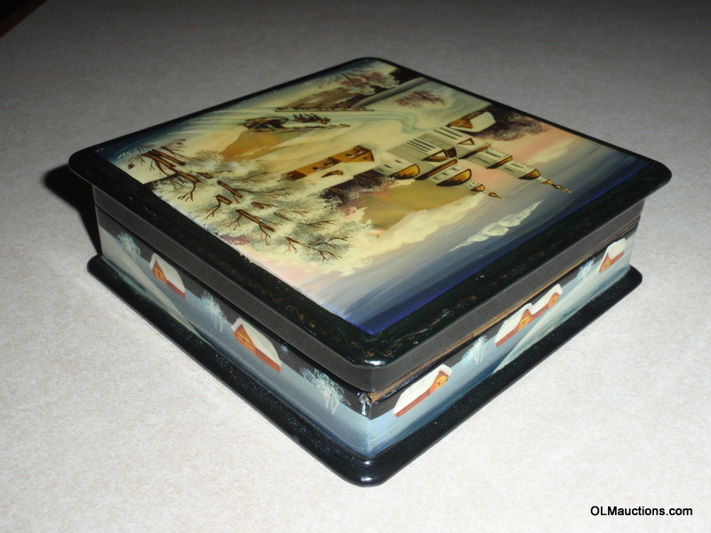 Russian Lacquer Boxes Mother Of Pearl Signed Fedoskino Russian Lacquer Box