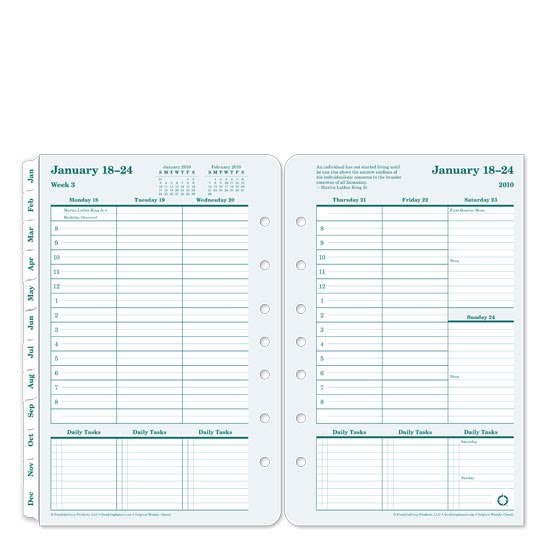 Franklin Covey 35423 Classic Original Ringbound Weekly Planner Refill