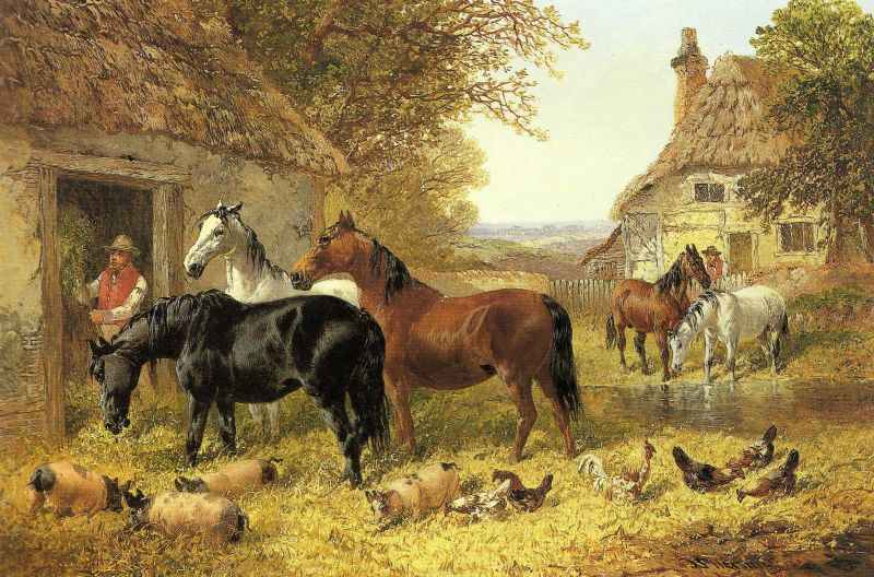 British Art John Frederick Herring Jnr Horses in a Farmyard