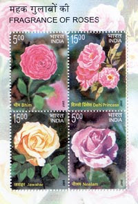 Indian postage stamp with rose fragrance