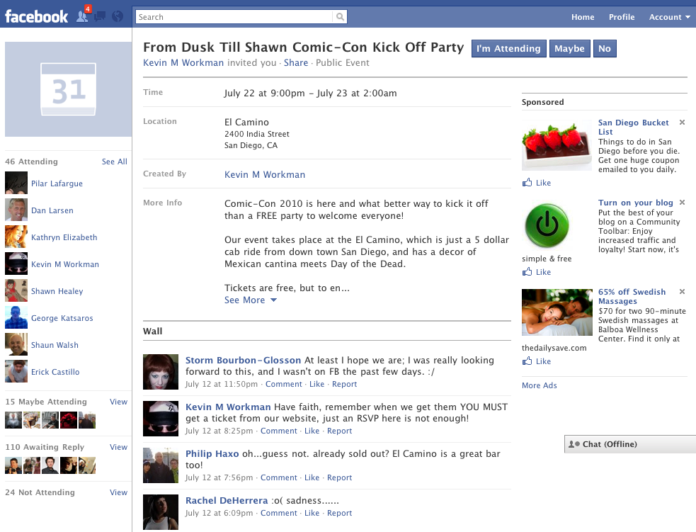 Facebook Redesigns Event Pages [Screenshots],Facebook-From-Dusk-Till-Shawn-Comic-Con-Kick-Off-Party