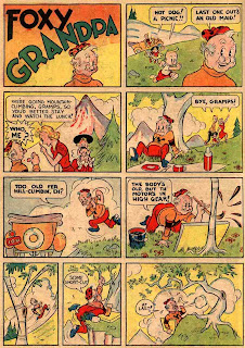 Foxy Grandpa is shown in this vintage comic book page from Blue Ribbon comics.