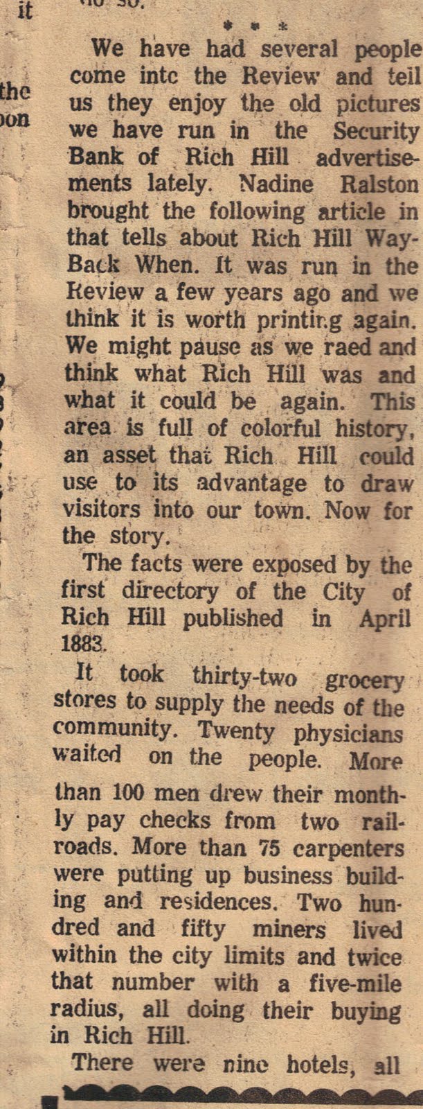 Rich Hill Missouri History August 24, 1972 Rich Hill Newspaper part 3