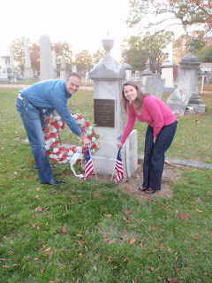 Travis and I placing Betsy Ross flags at Peter Francisco's grave