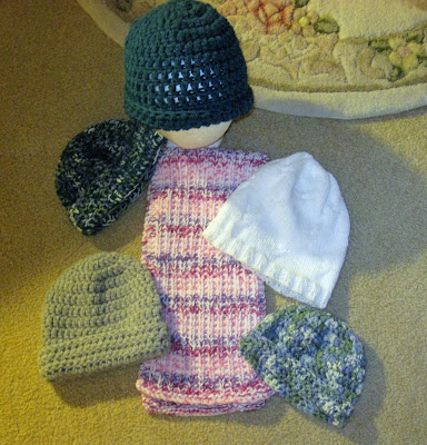 knitted and crocheted hats and scarf