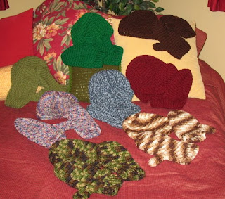 crocheted hat and mittens