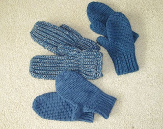 blue crocheted mittens