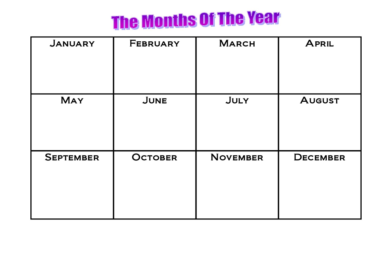 Months Of The Year Chart