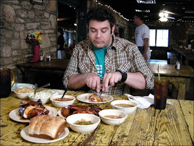 Man v. Food - Adam Richman eating Bar-B-Q at The Salt Lick outside of Austin, TX