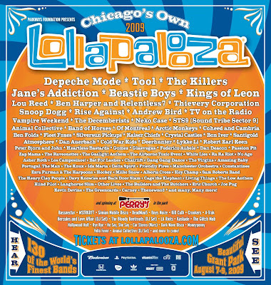 The 2009 Lollapalooza Music Festival Line-Up Poster