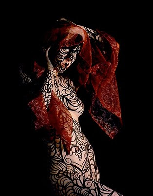 Body painting with interest as the beauty of ink sketch