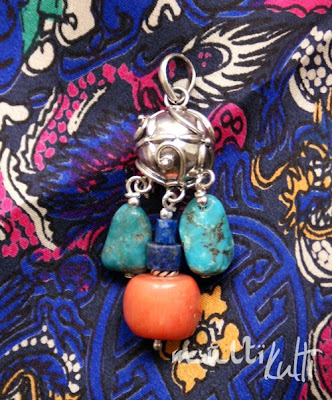 srebrny wisior z koralem, turkusem, lapis lazuli