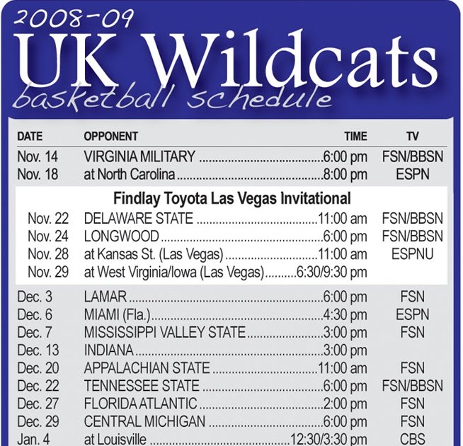 The Press Online: Printable UK basketball schedule