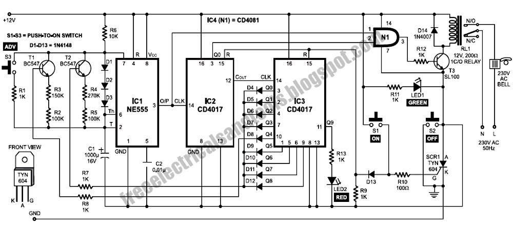 Free Schematic Diagram: Automatic School Bell Circuit