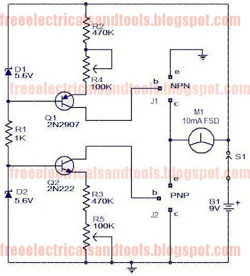 Free Schematic Diagram: The Transistor Tester Circuit