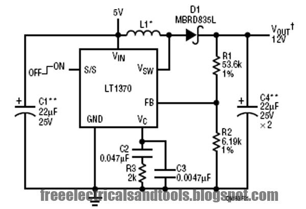 5V to 12V Boost Converter Using LT1370 | circuit harness wiring