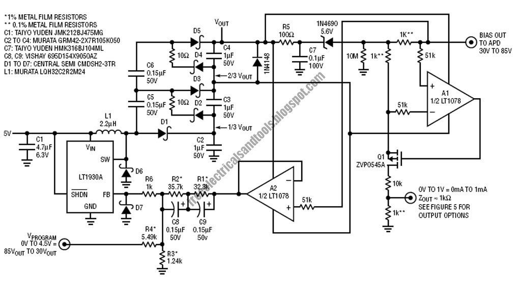 Free Schematic Diagram: APD Bias Supply and Current Monitor