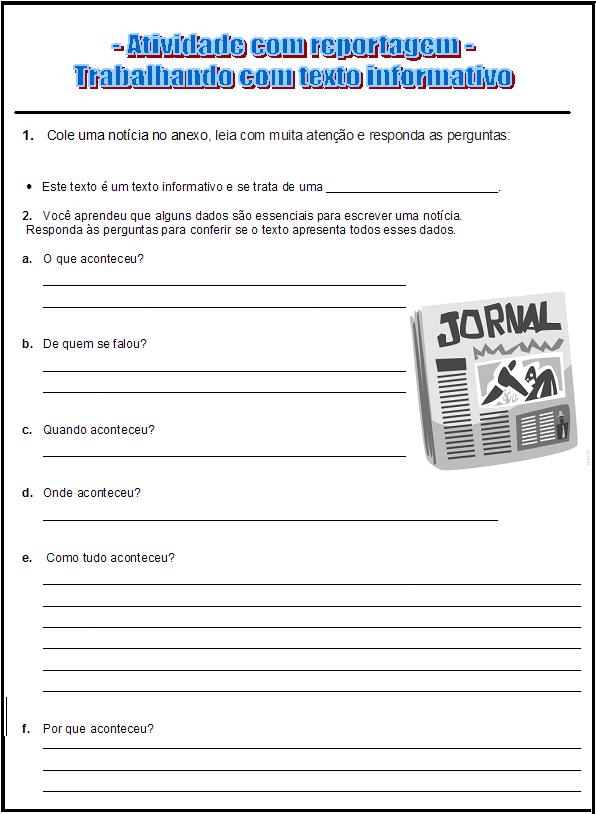 Atividades Educativas: Trabalhando com notícia