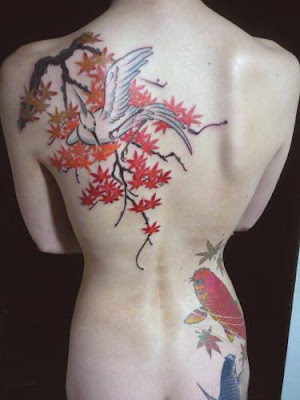 japanese tattoo on back body for sexy girl with colorfull