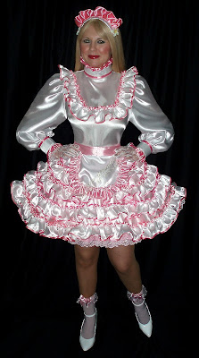 SissymaidCloset: White Pink Satin Sissymaid Dress
