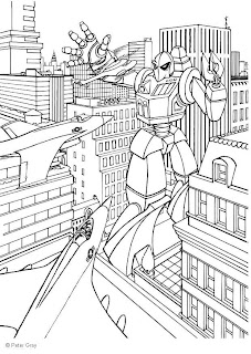 Manga Transformer attacking airplane in the city between buildings coloring page drawing sketch pic