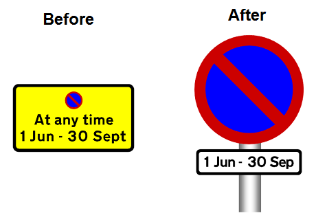 signage improvements no stopping and no waiting glob on someday