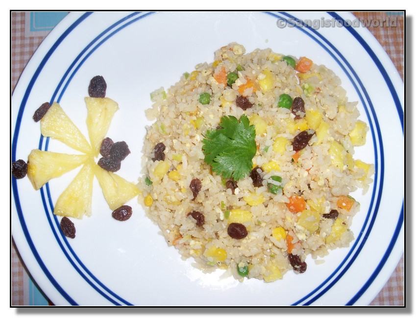 Sangi's Food World Pineapple Raisin Egg Fried rice