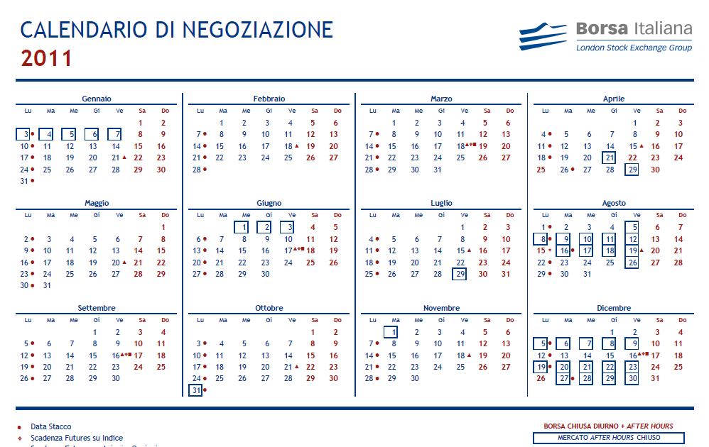 The Best Trader: Trading Calendar 2011 (Borsa Italia)
