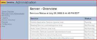 Sametime Admin server Overview showing all is NOT well