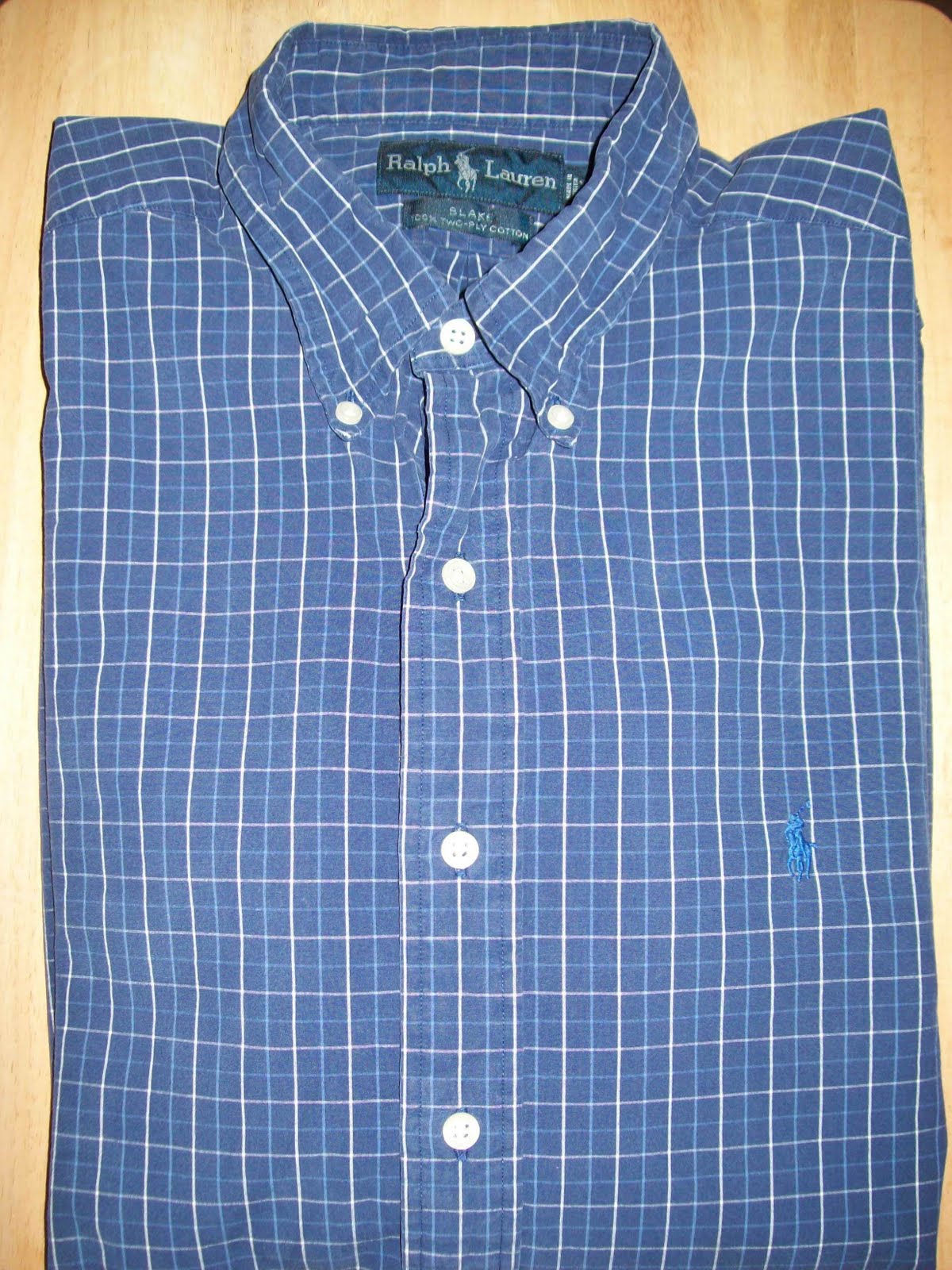 VintageMens: Ralph Lauren Blue and White Checked Blake Shirt, XLarge