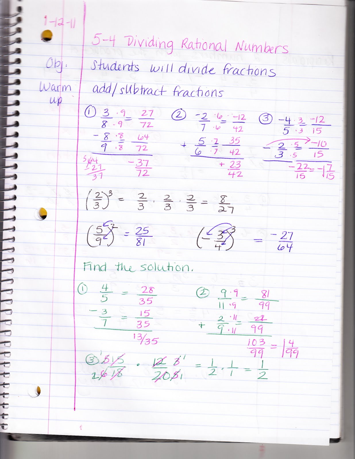Ms. Jean's Algebra Readiness Blog: 5-4 Dividing Rational Numbers