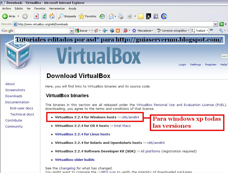 Descargando virtual box