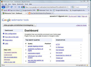 Snapshot of the Google Webmaster Tools page included in the article Get Started and Use Google Webmaster Tools for your Personal Web Site