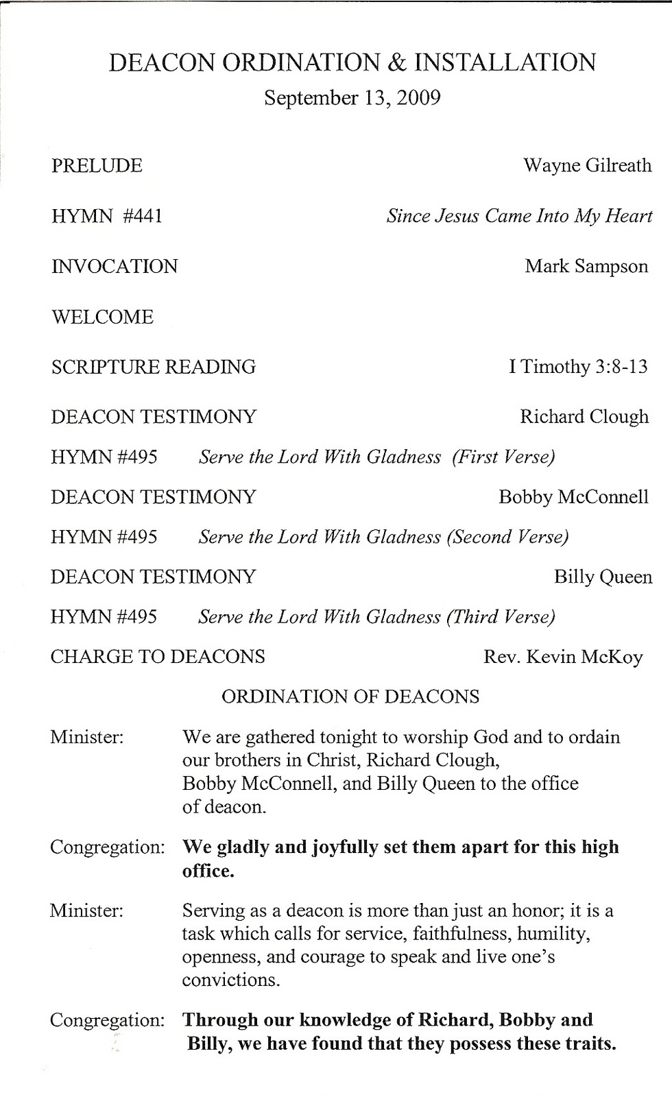 Ordination Service Program Template