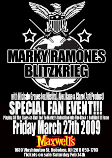 Marky Ramone's Blitzkreig (featuring Michale Graves) plays Maxwell's on March 27th
