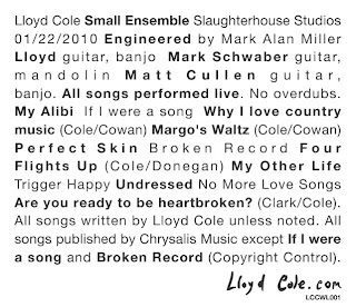 Lloyd Cole and Small Ensemble Release Limited Edition White Label CD