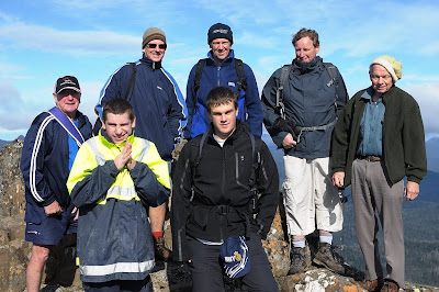 The crew on top of Hartz Peak. Great hat Phil!