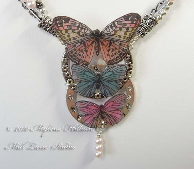 Mixed Media Butterfly Necklace Resined paper butterfly necklace