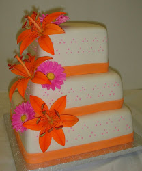 orange cakes cake lily stargazer purple yellow flowers square decoration pink ribbon ido normal fondant decorated flickr laniyah