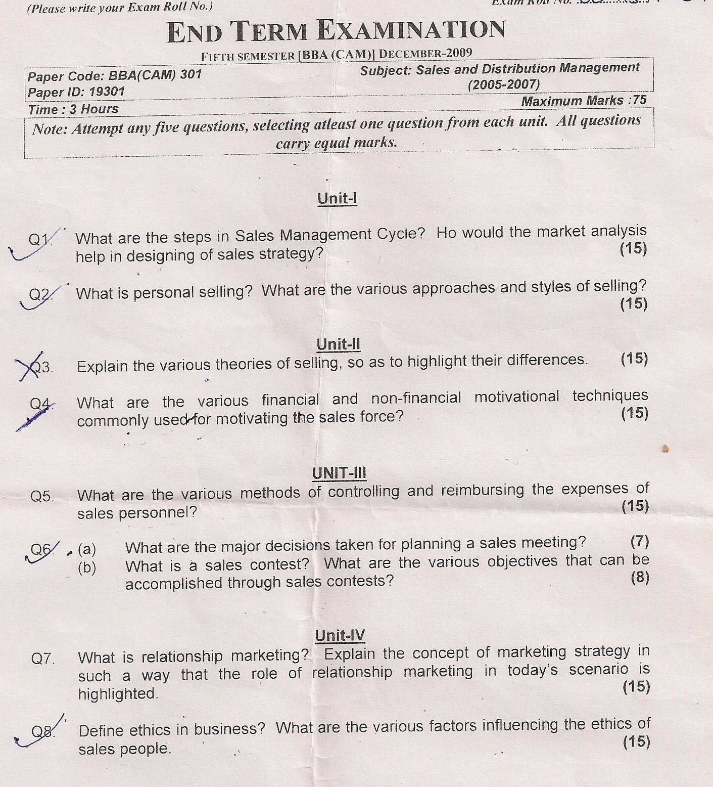 BBA Previous Year Question Papers and Solutions Download| BBA & BMS Exam