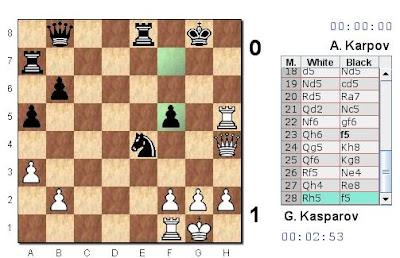 La position finale de la seconde partie : Kasparov 1-0 Karpov