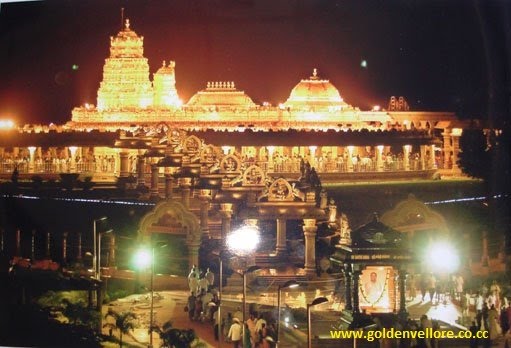 vellore golden temple at night. pillars of the temple.