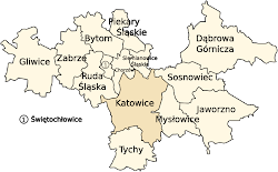 Położenie Mysłowic w Górnośląskim Związku Metropolitalnym