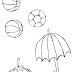 Desenho de guarda-chuva e  bolas de futebol para colorir