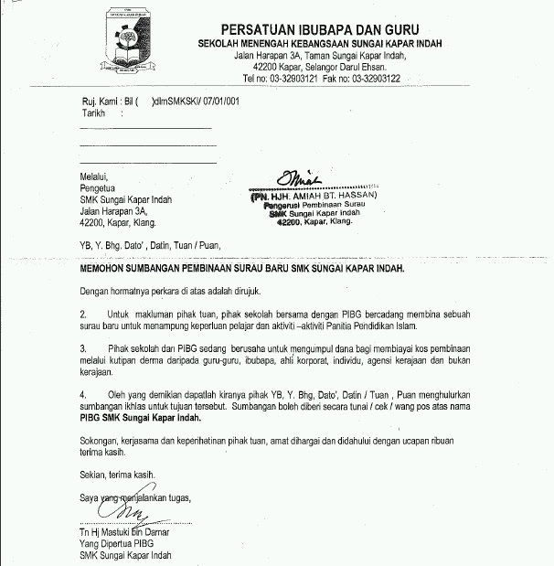 Surat Rasmi Permohonan Derma Any Formats