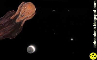 A la izquierda, Júpiter. A la derecha (más grande) Venus, el lucero. Debajo, la Luna, de la que a simple vista sólo se observaba en el cielo la uña, sin el resto.