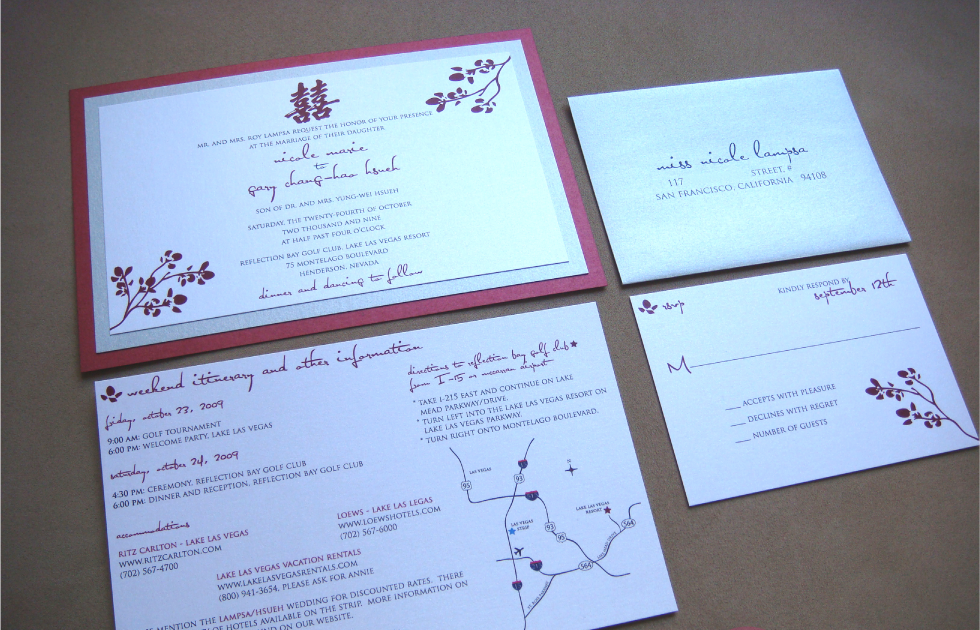 Pink Orchid Weddings Modern Double Hiness Wedding Invitations